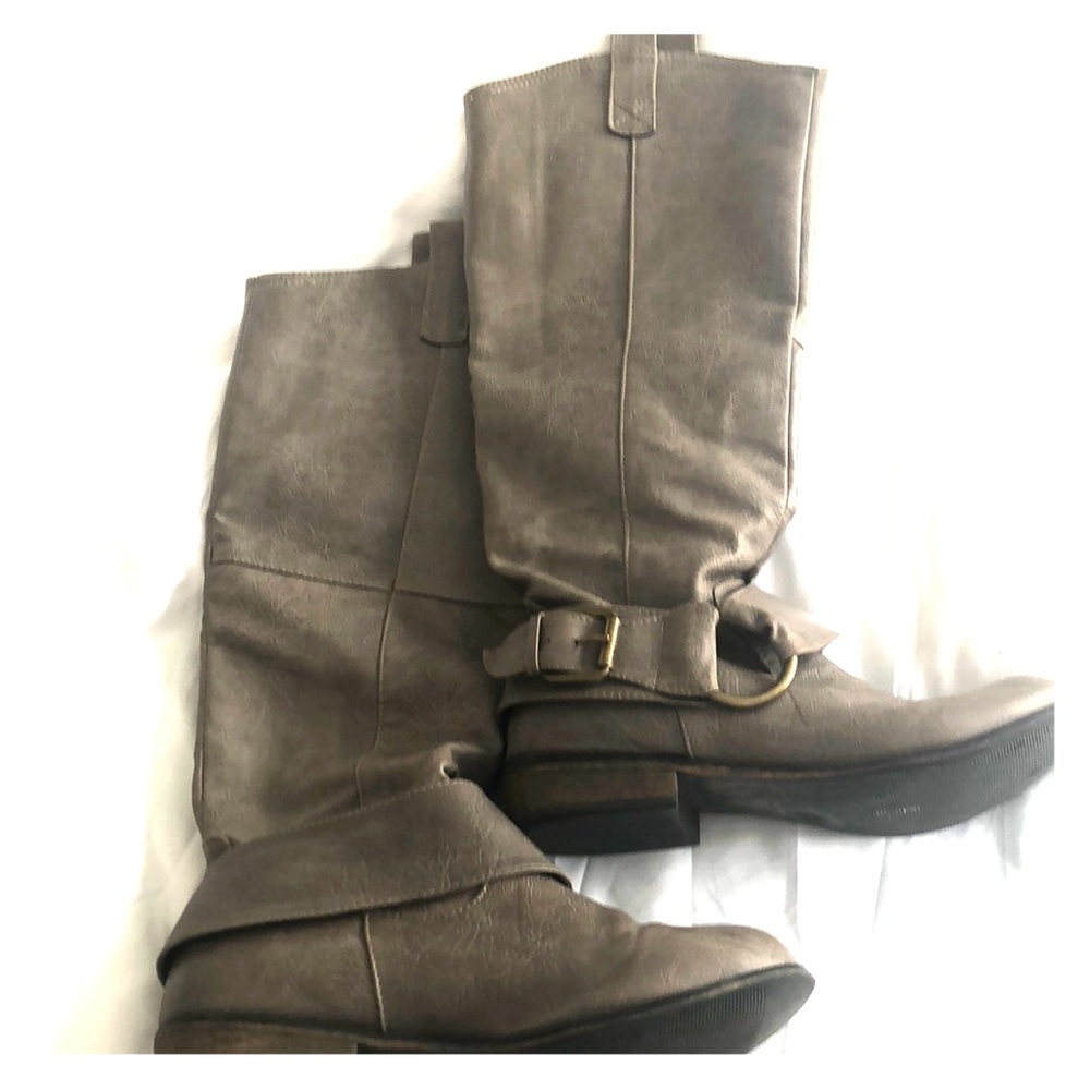 Taupe below the knee riding boots